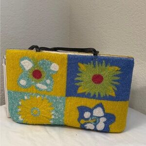 Vintage Colorful Floral Beaded Clutch